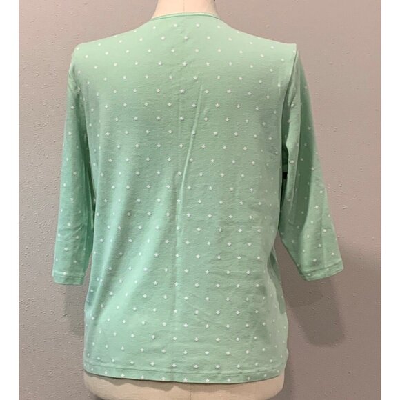 Cj Banks Womens Light Green White Stars 3/4 Sleeve Top Cotton Blouse Size 1X - Picture 3 of 14